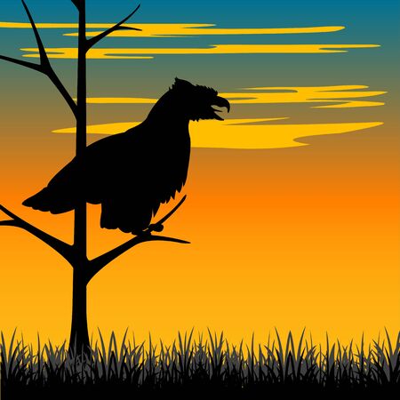 The Silhouette of the bird eagle sitting on tree.Vector illustrationのイラスト素材