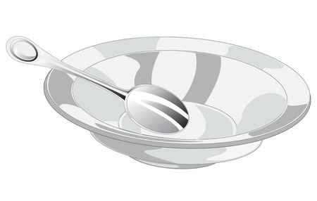 Tablewear empty plate and spoon on white backgroundのイラスト素材