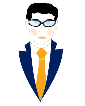 Icon men in turn blue suit with tie on white backgroundのイラスト素材