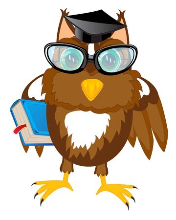 Bird owl professor with book on white backgroundのイラスト素材