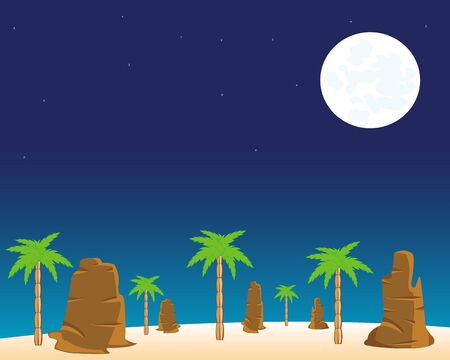The Moon night in wild desert.illustrationのイラスト素材