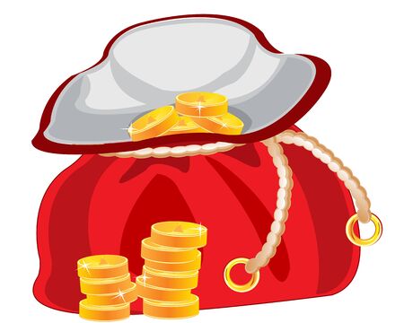 Red bag with golden coin on white backgroundのイラスト素材