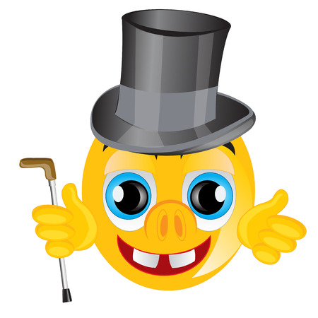 Amusing smile in cylinder with walking stick in handのイラスト素材