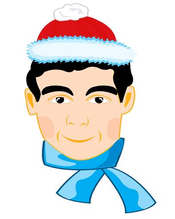 Person young men in hat and scarf on white background is insulatedのイラスト素材