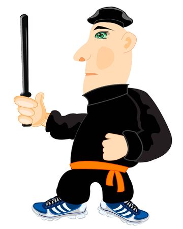 Young man in black cloth with bat in handのイラスト素材