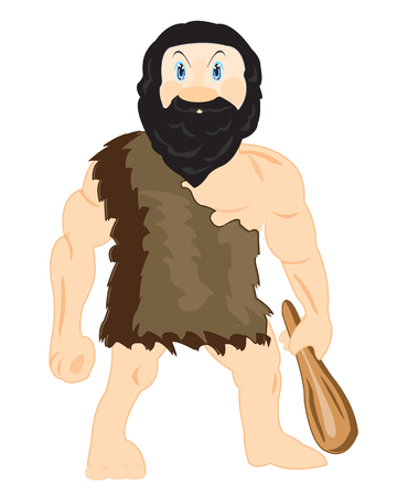 Prehistorical person with wooden blackjack in handのイラスト素材