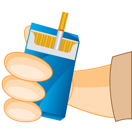 Openning cigarette pack in hand of the person.Vector illustrationのイラスト素材