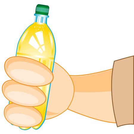 Plastic capacity with drink in hand of the person on white backgroundのイラスト素材