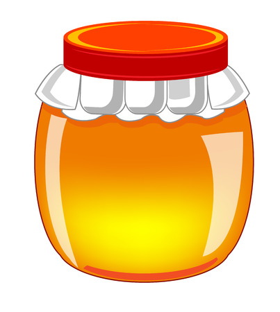 Glass bank with honey on white background is insulatedのイラスト素材