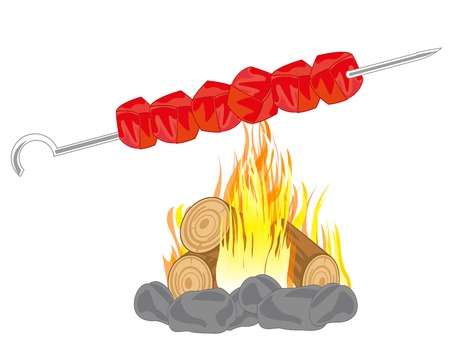 Shish kebab prepared on campfires on white backgroundのイラスト素材