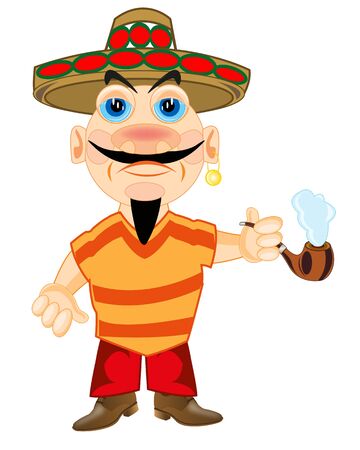 The Man Mexican in hat smokes the tobacco.のイラスト素材