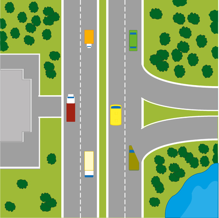 The Plan to terrain with car road and building. Vector illustrationのイラスト素材