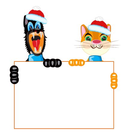 Pets animals cat and dog with white posterのイラスト素材