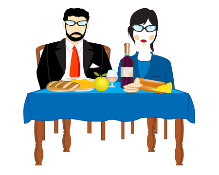 Man and woman at the tableのイラスト素材