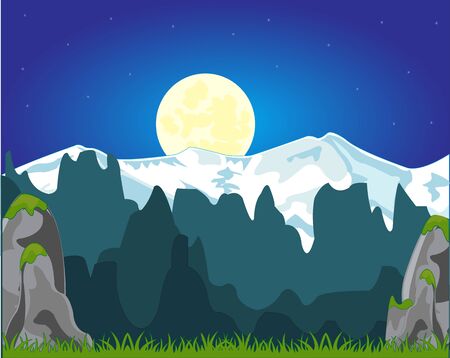 Moon night and mountainsのイラスト素材