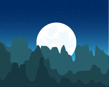 Steep mountains and moonのイラスト素材
