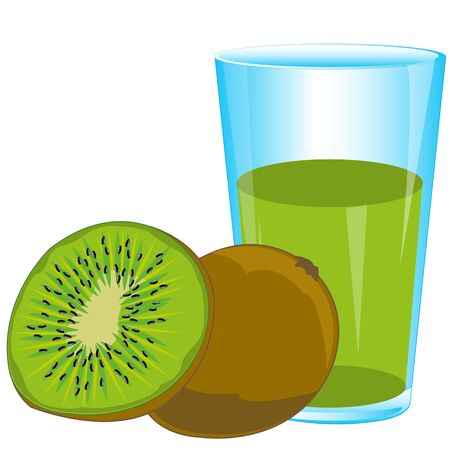 Fruits kiwi and glass with juice on white backgroundのイラスト素材