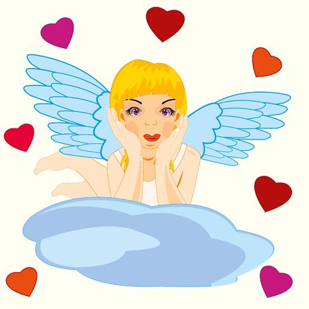 Beautiful girl angel with wing on cloudのイラスト素材