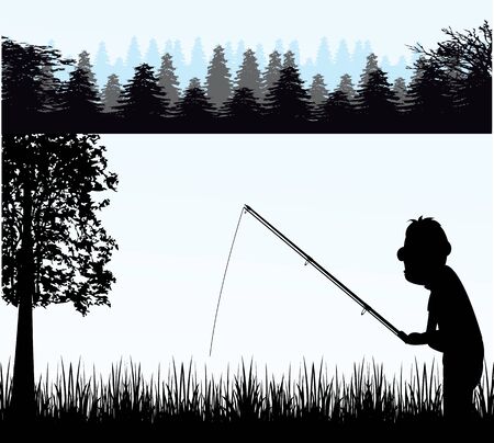 Silhouette of the fisherman on riverのイラスト素材