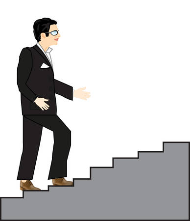 Man in black suit rises on stairway upwardsのイラスト素材