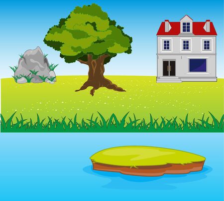 Big house on glade beside yard by summerのイラスト素材