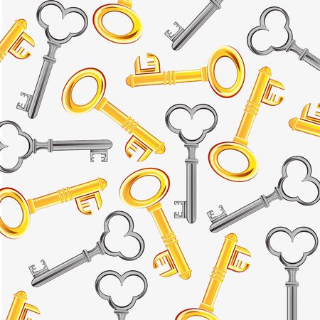 Keys from doors from gild and metal on white backgroundのイラスト素材