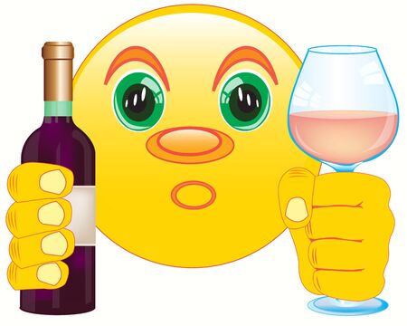 Smiley with wine and goblet in hand on white backgroundのイラスト素材