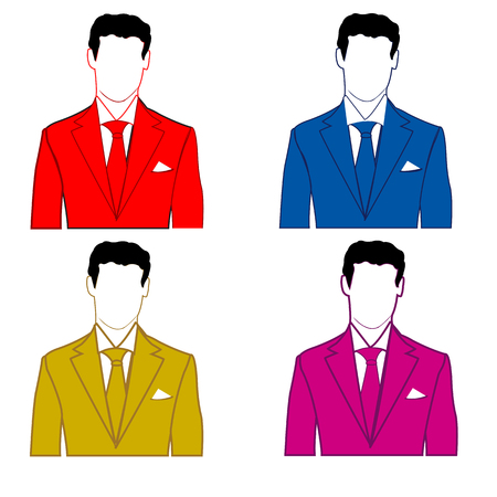 Silhouettes of the mans in suit of the miscellaneous of the colour on white backgroundのイラスト素材