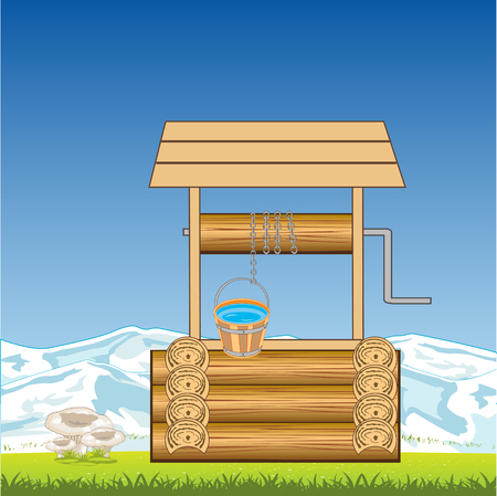 Well with water on year glade in mountainのイラスト素材