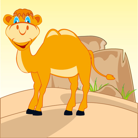 The Drawing animal camel in deserted terrain.Vector illustrationのイラスト素材