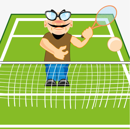 Man game of tennis on green field with netのイラスト素材