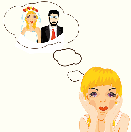 Girl dreams of wedding Vector illustration.のイラスト素材