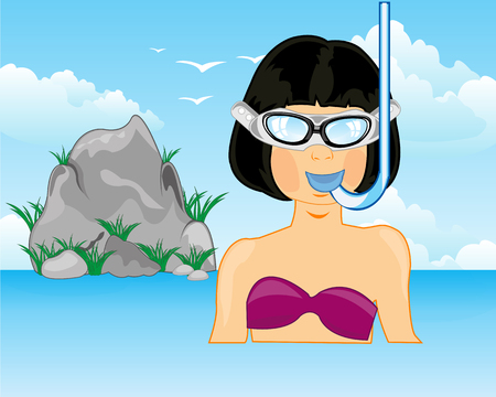 Girl and sea Vector illustrationのイラスト素材
