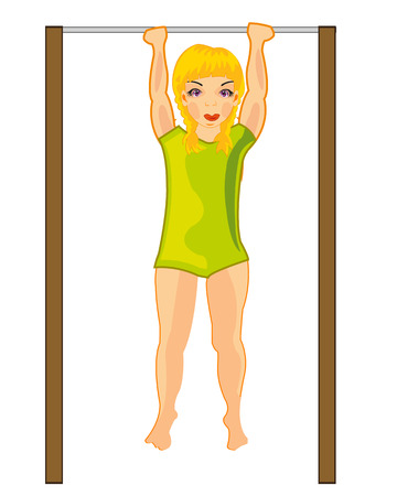 Girl exercising on a horizontal bar vector illustrationのイラスト素材