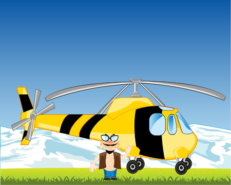 Transport helicopter on year glade amongst mountainsのイラスト素材