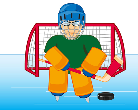 Goalkeeper hockey on winch in defensive equipment and sendのイラスト素材