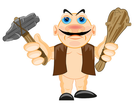 Ancient person and blackjack and stone gavel on white background is insulatedのイラスト素材