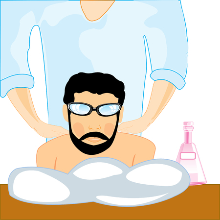 Physician masseur does massage of the back to young manのイラスト素材