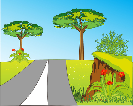 Asphalt road amongst year beautiful natureのイラスト素材