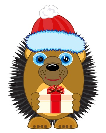 Animal hedgehog in new year s hat and with giftのイラスト素材