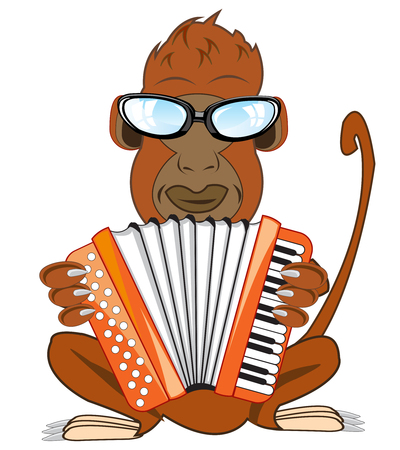 Cartoon ape with accordeon on white background is insulatedのイラスト素材
