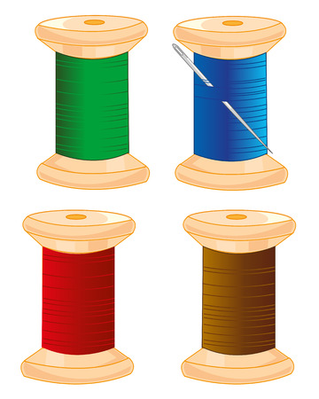 Wooden spools with colour thread on white background is insulatedのイラスト素材