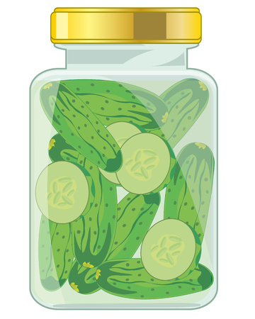 Stocking up on winter salty cucumber in glass bankのイラスト素材