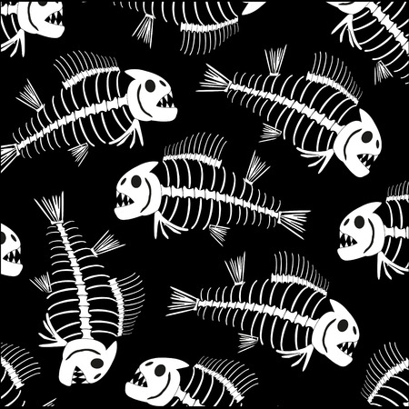 Skeleton of fish pattern on black background is insulatedのイラスト素材