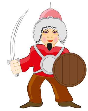 Asiatic medieval warrior with sabre in handのイラスト素材
