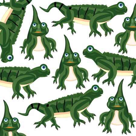 Vector illustration of the large green lizard iguana patternのイラスト素材