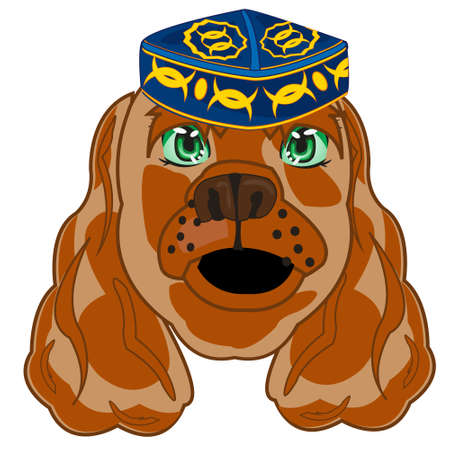 Cartoon of the mug of the dog in national headdressのイラスト素材
