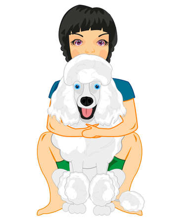 Girl teenager with its loved dog by poodleのイラスト素材