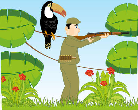 Green jungle and huntsman man with weaponのイラスト素材