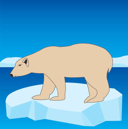 Animal polar bear on block of ice in oceanのイラスト素材